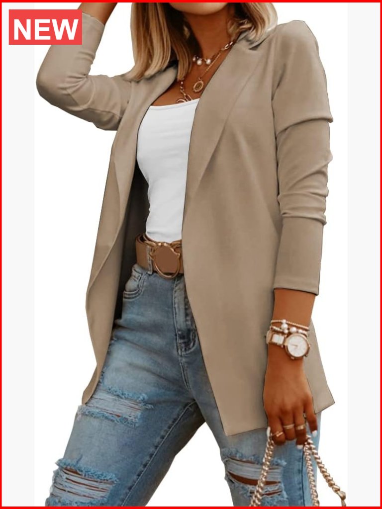 Casual Long Sleeve Knit Blazer Open Front Work Office Blazer Jacket